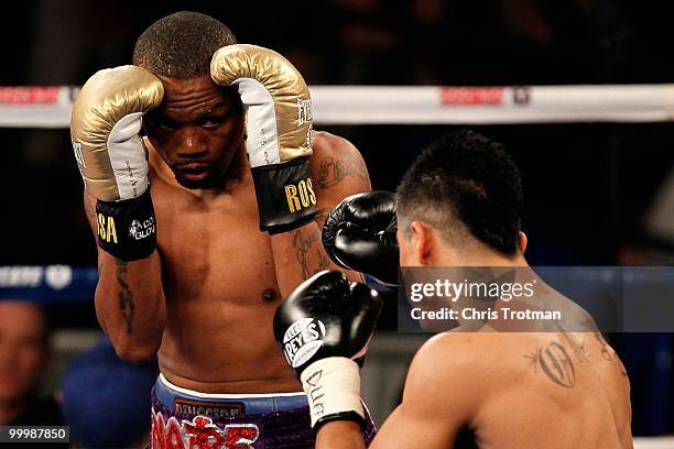 Victor Ortiz and Nate Campbell exchange blows during the super lightweight fight at Madison Square Garden on May 15, 2010 in New York City.