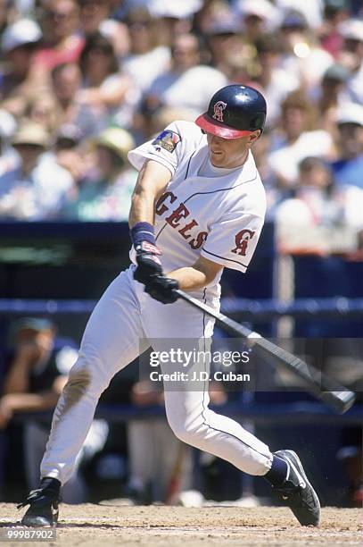 Snow of the California Angels bats during the game against the Milwaukee Brewers at Anaheim Stadium on June 5, 1994 in Anaheim, California.