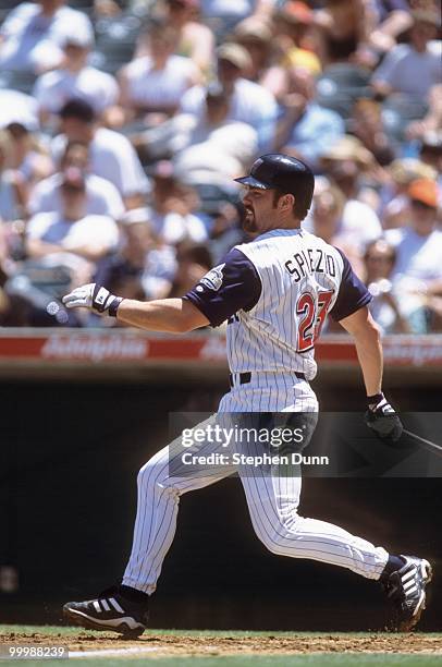 Scott Spiezio of the Anaheim Angels runs to first during the game against the Detroit Tigers at Edison International Field on May 6, 2001 in Anaheim,...