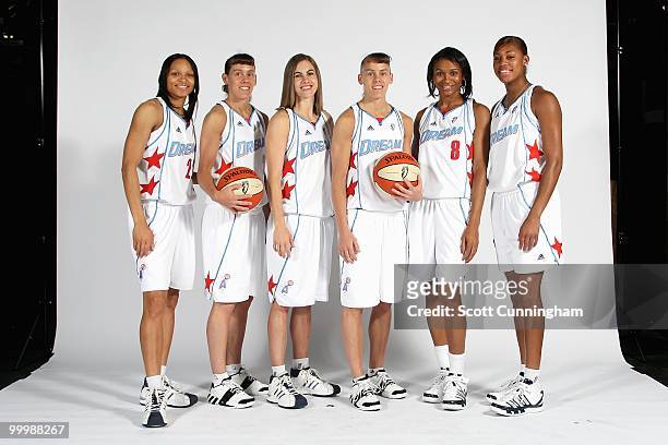 Armintie Price, Kelly Miller, Shalee Lehning, Coco Miller, Iziane Castro Marques and Brittainey Raven of the Atlanta Dream pose for a portrait on...