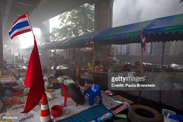 Scene from the empty redshirt camp after Thai military forces cleared the main rally site inside the red shirt anti-government protesters' camp on...