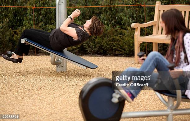 Katherine Thompson exercises in London's first purpose built 'Senior Playground' in Hyde Park on May 19, 2010 in London, England. The playground,...
