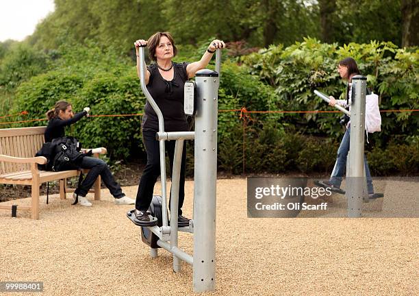 Katherine Thompson exercises in London's first purpose built 'Senior Playground' in Hyde Park on May 19, 2010 in London, England. The playground,...