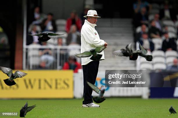Former premier league football referee, turned cricket umpire, Martin Bodenham officiating during the LV County Championship Division Two match...