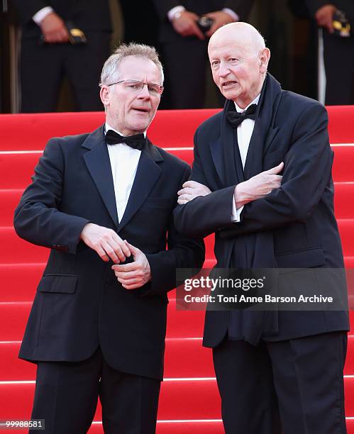 Cannes Film Festival Director Thierry Fremaux and Cannes Film Festival President Gilles Jacob attend the premiere of 'Poetry' held at the Palais des...