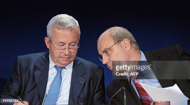 Air France-KLM chief executive Pierre-Henri Gourgeon listens to KLM President and CEO Peter Hartman during a press conference to present the...