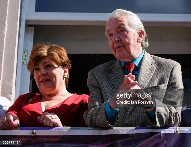 Labour politician and Member of Parliament for Bolsover Dennis Skinner stands with Labour politician and Member of Parliament for Islington South and...