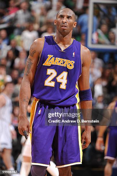Kobe Bryant of the Los Angeles Lakers looks on during the game against the Utah Jazz in Game Four of the Western Conference Semifinals during the...