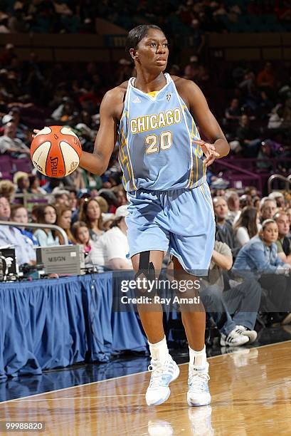 Shameka Christon of the Chicago Sky dribbles against the New York Liberty during the WNBA game on May 16, 2010 at Madison Square Garden in New York...