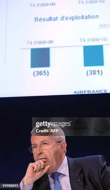 Air France-KLM chief executive Pierre-Henri Gourgeon listens during a press conference to present the 2009-2010 financial results in Paris on May 19,...