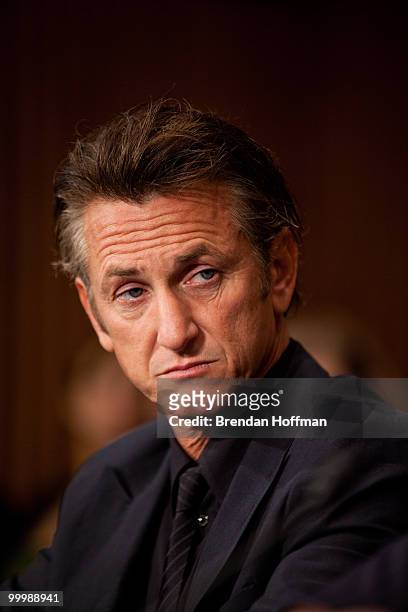 Actor Sean Penn waits to testify at a hearing on the aftermath of the earthquake in Haiti on Capitol Hill on May 19, 2010 in Washington, DC. Penn is...