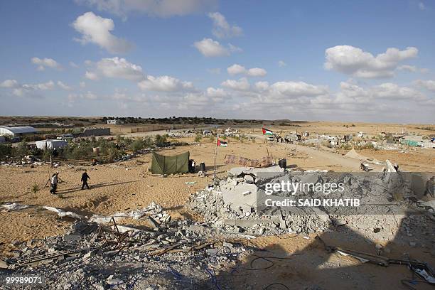 General view shows the rubble of houses demolished by Hamas security forces in Rafah in the southern Gaza Strip on May 19, 2010. The Islamist Hamas...