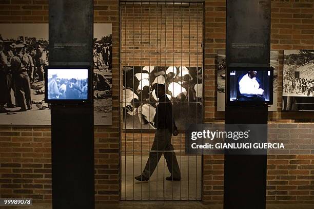 Muesum marshall walks through the main exhibition on May 19, 2010 at the Apartheid museum in Johannesburg, South Africa. The Apartheid Museum opened...