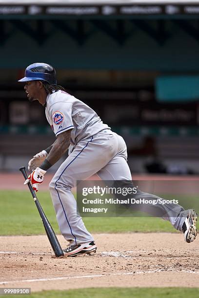 Jose Reyes of the New York Mets bats during a MLB game against the Florida Marlins in Sun Life Stadium on May 16, 2010 in Miami, Florida.