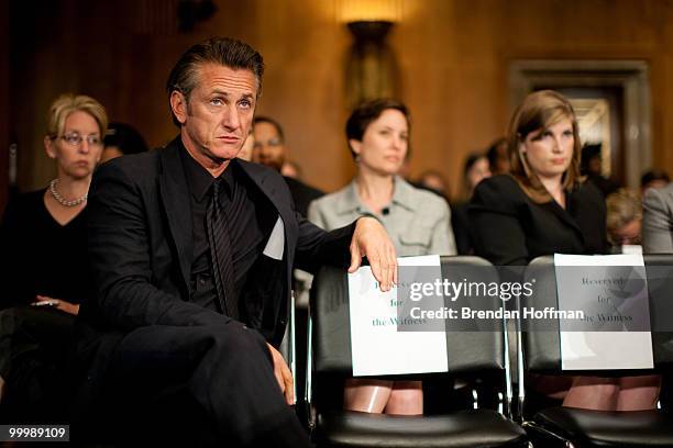 Actor Sean Penn waits to testify at a hearing on the aftermath of the earthquake in Haiti on Capitol Hill on May 19, 2010 in Washington, DC. Penn is...