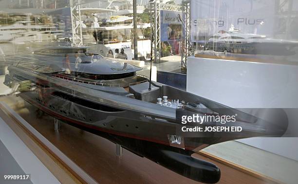Model boat is displayed at the 2010 Beirut Boat Show at a beach resort in Dbayeh, north of the Lebanese capital, on May 19, 2010. AFP PHOTO/JOSEPH EID