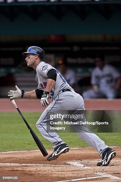 Chris Carter of the New York Mets bats during a MLB game against the Florida Marlins in Sun Life Stadium on May 16, 2010 in Miami, Florida.