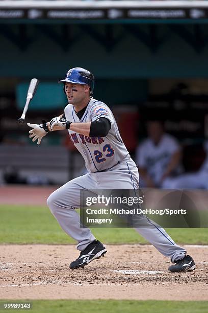 Chris Carter of the New York Mets bats during a MLB game against the Florida Marlins in Sun Life Stadium on May 16, 2010 in Miami, Florida.