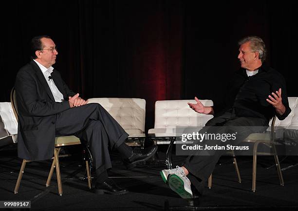 Executive Editor of Variety Steven Gaydos and Founder of Revolution Studios Joe Roth speak during the Variety Entertainment and Technology Summit...