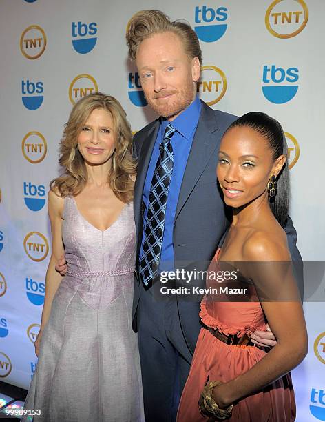 Kyra Sedgwick, Conan O'Brien and Jada Pinkett Smith attend the TEN Upfront presentation at Hammerstein Ballroom on May 19, 2010 in New York City....