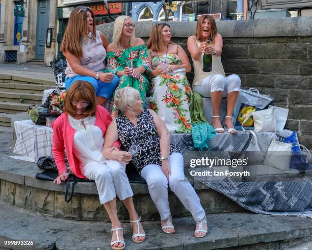 Group of friends arrive early to secure their seats during the 134th Durham Miners’ Gala on July 14, 2018 in Durham, England. Over two decades after...