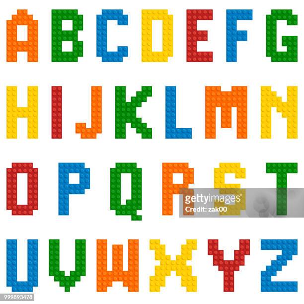 illustrazioni stock, clip art, cartoni animati e icone di tendenza di alfabeto giocattolo in plastica vettoriale - testo