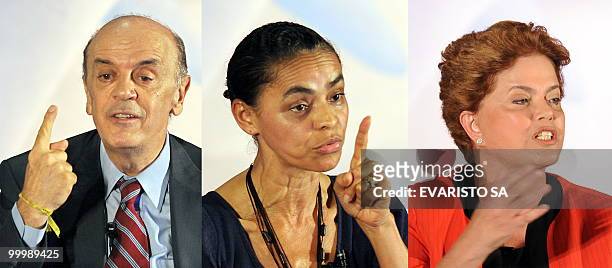 Composition made with three pictures of Brazilian presidential candidates Jose Serra, from the Brazilian Social Democratic Party , Marina Silva, from...