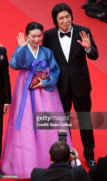 Actress Jeong-hee Yoon and Director Chang-dong Lee attend the "Poetry" Premiere at the Palais des Festivals during the 63rd Annual Cannes Film...