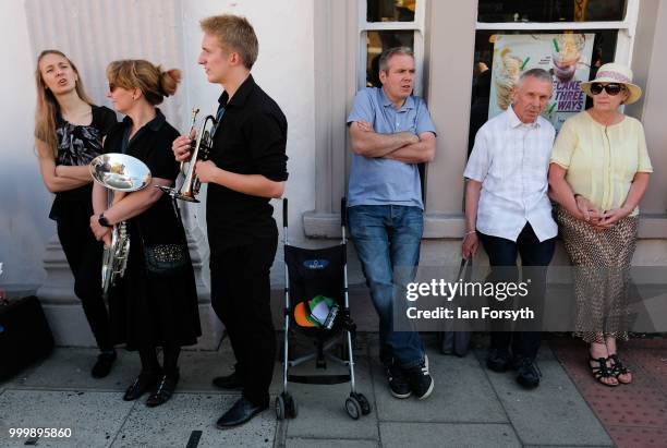 Spectators wait for the colliery bands to play during the 134th Durham Miners’ Gala on July 14, 2018 in Durham, England. Over two decades after the...