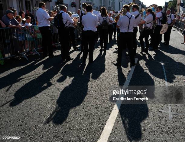 Colliery band plays outside the County Hotel during the 134th Durham Miners’ Gala on July 14, 2018 in Durham, England. Over two decades after the...