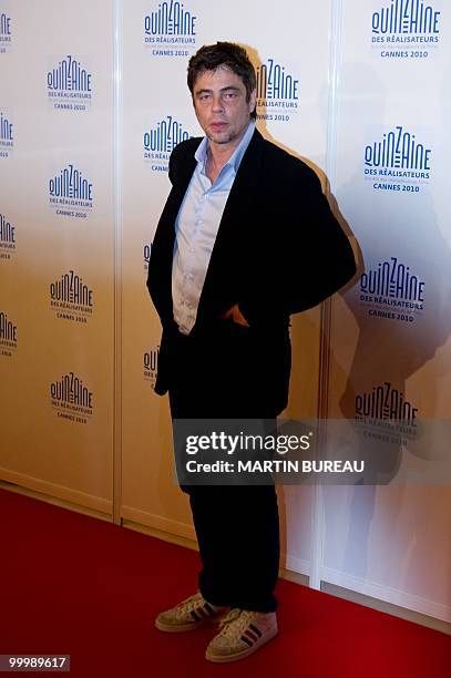 Puerto Rican actor Benicio Del Toro arrives for the screening of "Stones in Exil" during the 63rd Cannes Film Festival on May 19, 2010 in Cannes. AFP...