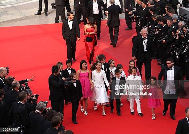 Kids walk up the red carpet at the "Poetry" Premiere at the Palais des Festivals during the 63rd Annual Cannes Film Festival on May 19, 2010 in...