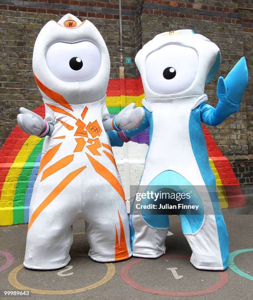 Wenlock, the Olympic mascot and Mandeville , the Paralympic mascot are unveiled at St Pauls Whitechapel C of E Primary School, Tower Hamlets on May...