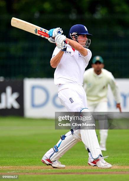 Alastair Cook of England Lions in action batting during day one of the match between England Lions and Bangladesh at The County Ground on May 19,...