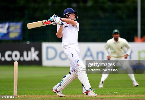 Alastair Cook of England Lions in action batting during day one of the match between England Lions and Bangladesh at The County Ground on May 19,...