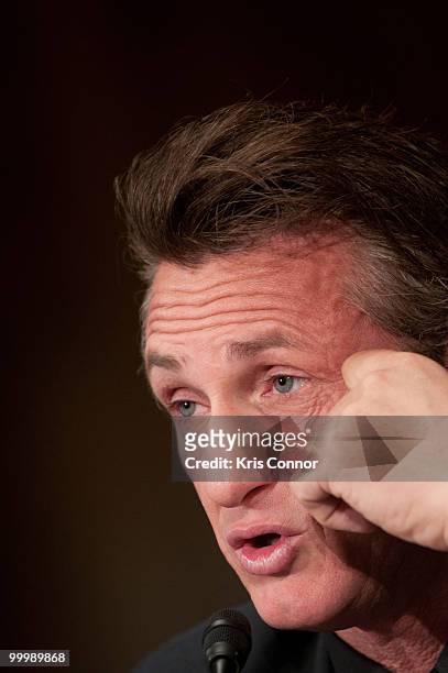 Sean Penn speaks during the Senate Foreign Relations Committee hearing on "After the Earthquake: Empowering Haiti to Rebuild Better" at Senate...