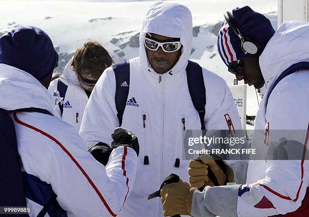 French football captain Thierry Henry is pictured at the top of the Tignes glacier on May 19, 2010 in the French Alps. The French national team...