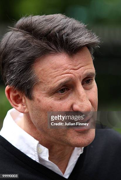 Sebastian Coe, chairman of the London 2012 organising committee, talks to the media as Wenlock, the Olympic mascot and Mandeville, the Paralympic...