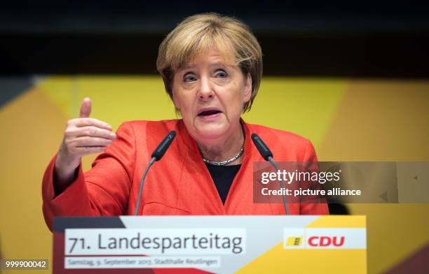 Angela Merkel, the head of the CDU and the German chacellor, at a CDU party convention in Reutlingen, Germany, 9 September 2017. Photo: Christoph...