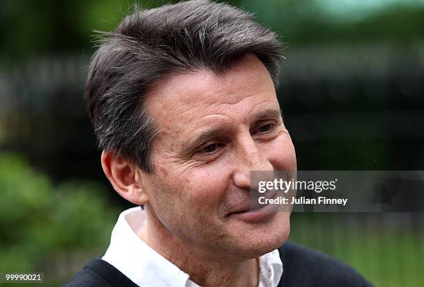 Sebastian Coe, chairman of the London 2012 organising committee, talks to the media as Wenlock, the Olympic mascot and Mandeville, the Paralympic...