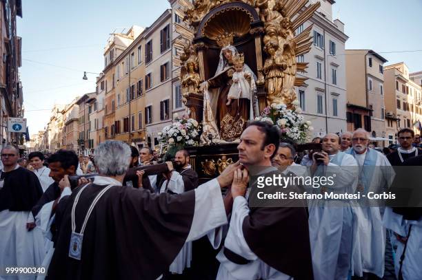 Solemn Celebration and processions in honor of Madonna del Carmine in the Rione Borgo at Via della Conciliazione on July 15, 2018 in Rome, Italy. The...