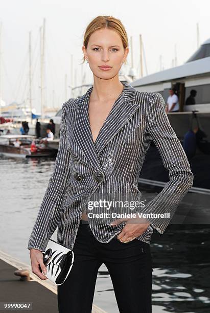 Model Karolina Kurkova attends the Fair Game Cocktail Party hosted by Giorgio Armani held aboard his boat 'Main' during the 63rd Annual International...