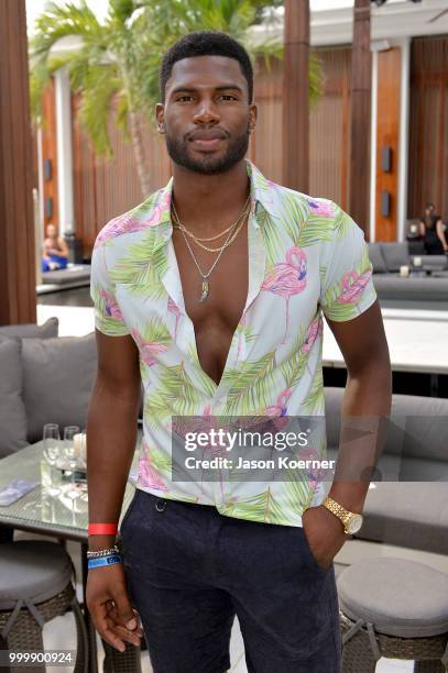 Brodrick hunter poses backstage for Fashion Palette Miami Australian Swim Show SS19 at The Setai Miami Beach on July 15, 2018 in Miami Beach, Florida.