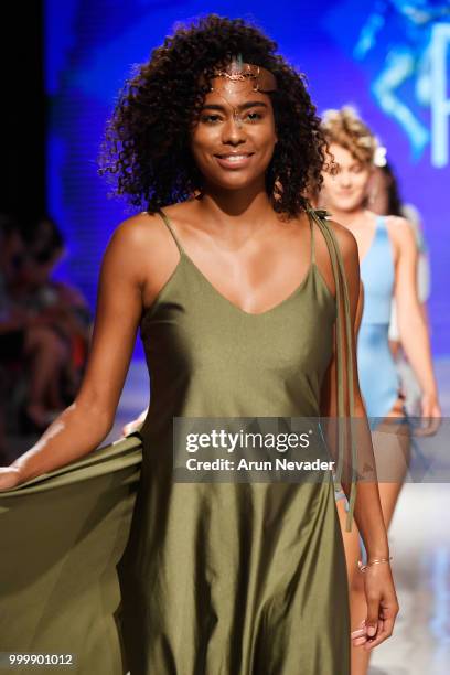 Models walk the runway for Pikai Swimwear at Miami Swim Week powered by Art Hearts Fashion Swim/Resort 2018/19 at Faena Forum on July 15, 2018 in...