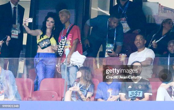 Singer Era Istrefi, Jaden Smith, Will Smith during the 2018 FIFA World Cup Russia Final match between France and Croatia at Luzhniki Stadium on July...