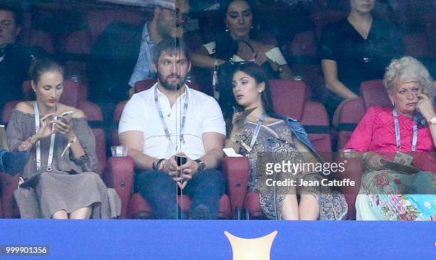 Ice hockey champion Alexander Ovechkin and his pregnant wife Anastasia Shubskaya during the 2018 FIFA World Cup Russia Final match between France and...