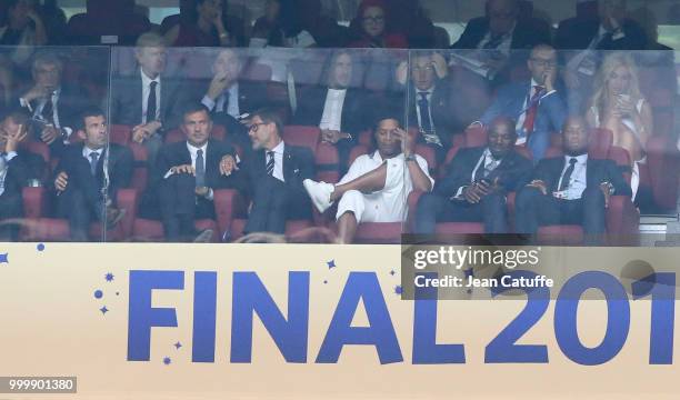 Luis Figo, Paolo Maldini, Ronaldinho, Didier Drogba, above Arsene Wenger, Carles Puyol during the 2018 FIFA World Cup Russia Final match between...