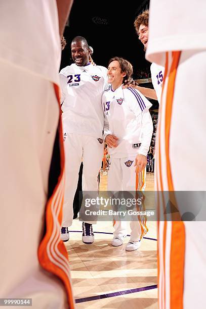 Jason Richardson and Steve Nash of the Phoenix Suns celebrate before the game against the New Orleans Hornets on March 14, 2010 at US Airways Center...