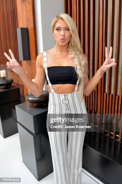 Barbie Blank poses backstage for Fashion Palette Miami Australian Swim Show SS19 at The Setai Miami Beach on July 15, 2018 in Miami Beach, Florida.