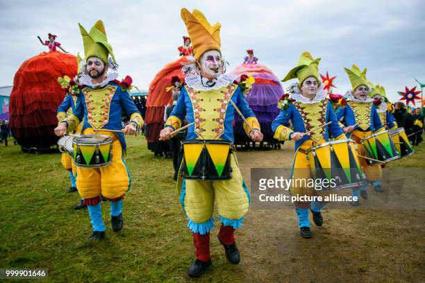 Dpatop - A clown marching band performs at the Lollapalooza festival in Hoppegarten, Germany, 9 September 2017. The music festival is held over two...